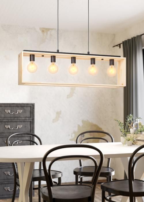 Luminaire en suspension - EGLO - FAMBOROUGH - Acier et bois - 1100mm de hauteur - Design contemporain