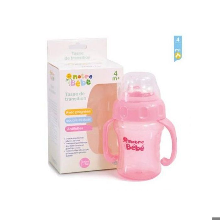 Notre bébé Tasse de transition avec poignées Rose anti-fuite 210ml 4+ Mois