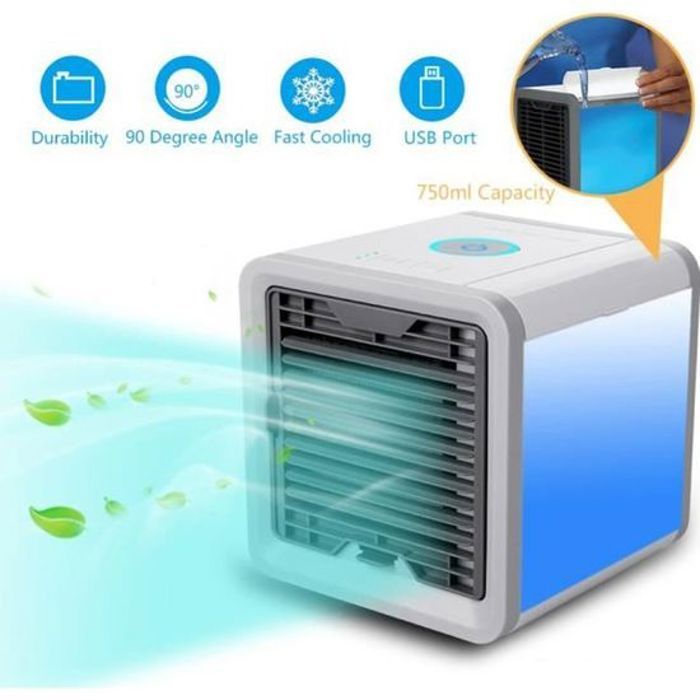 Mini Climatiseur - Ventilateur Portable - 7 Couleurs - Ultra-silencieux - 3 Vitesses