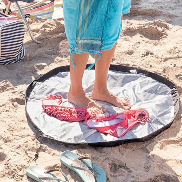 Sac tapis de plage - Imperméable - 2 en 1 - Noir - 90 CM