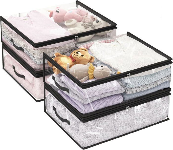 Sac de rangement - Transparent - Lot de 4 - 35 L - Tissu PVC - Fermeture éclair