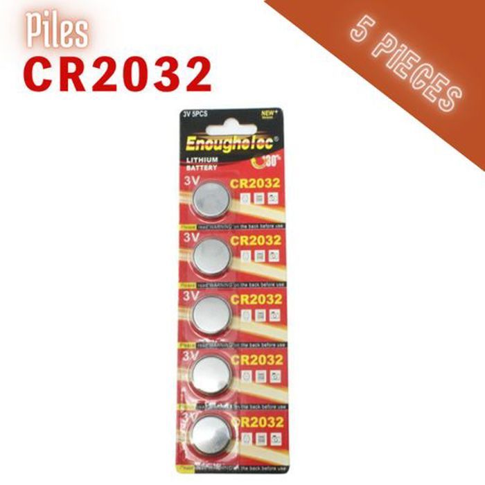 Batterie - ENOUGHELEC - CR2032 - 5 Piles - Lithium 3V - Résistance aux fuites