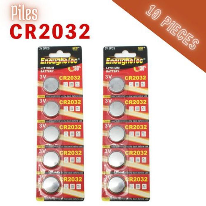 Piles CR2032 - ENOUGHELEC - 10 x Piles - Lithium 3V - Compatible avec appareils électroniques - Longue durée