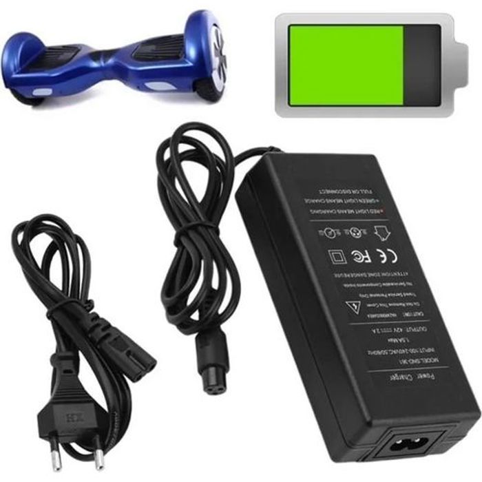 Chargeur pour Hoverboard - 42V - 2A - Prise européenne - Universel - Compatible avec scooters