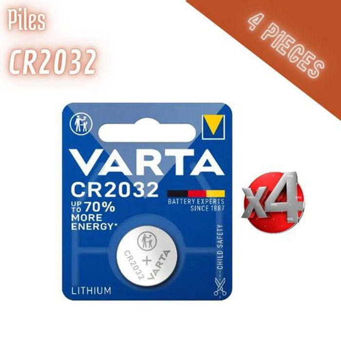 Pile Bouton - VARTA - CR2032 - 4 unités - Lithium 3V - Universel