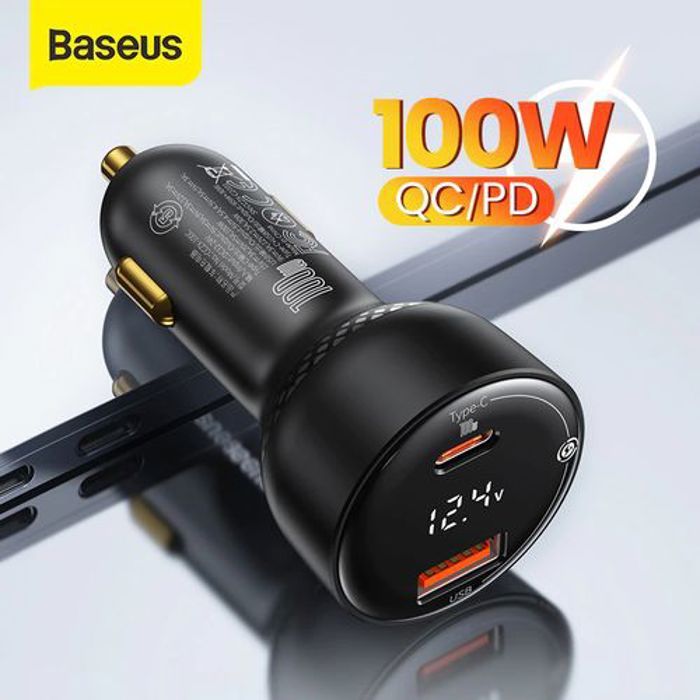 Support de téléphone - BASEUS - C02 - Chargeur Allume Cigare 100W - USB et Type-C - Pliable et Magnétique