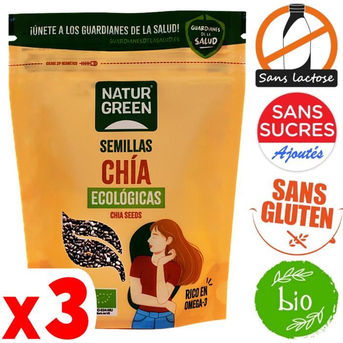 Graines de chia 100% Bio sans gluten sans sucre sans lactose 600 g