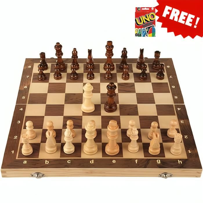 Jeu d'échecs en bois Staunton grand taille + Jeu de Carte Uno Gratuit