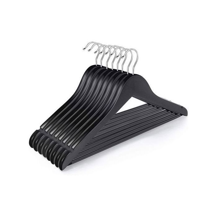 Cintres en Bois - Lot de 3 - Anti-dérapant - Noir - Haute Qualité