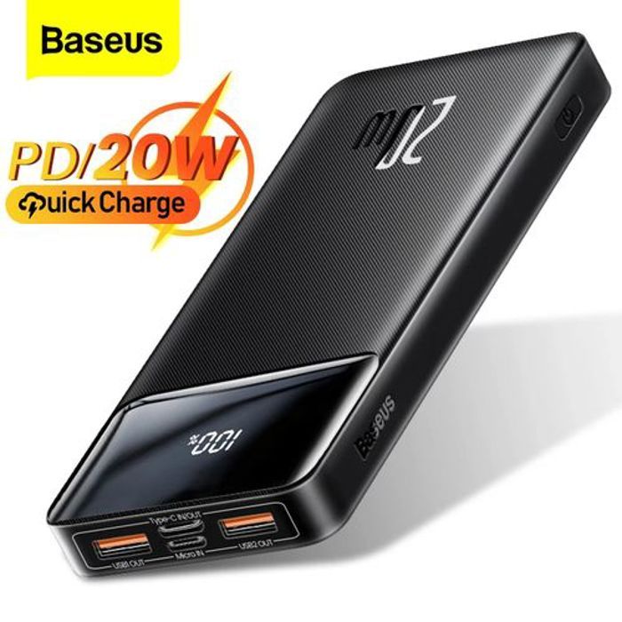 Baseus Power Bank 10000mAh avec Affichage Numérique 20W 2 USB / USB Type C / micro USB Charge Rapide