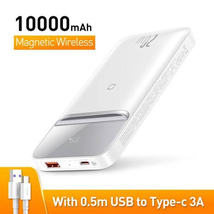 Baseus Power Bank Magnétique Sans fil 20W 10000mAh, Pour iPhone 12/13, Charge rapide ..