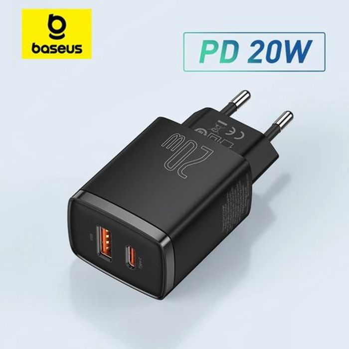 Chargeur Rapide - Baseus - 20W - USB et Type-C - Double Ports - Noir