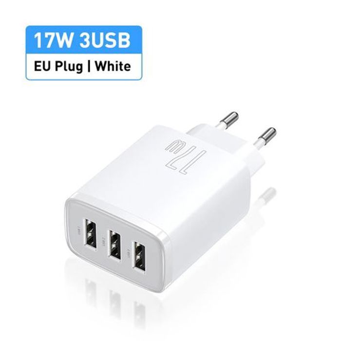 Baseus Chargeur Original USB 17W, Adaptateur mural de voyage à 3 Ports