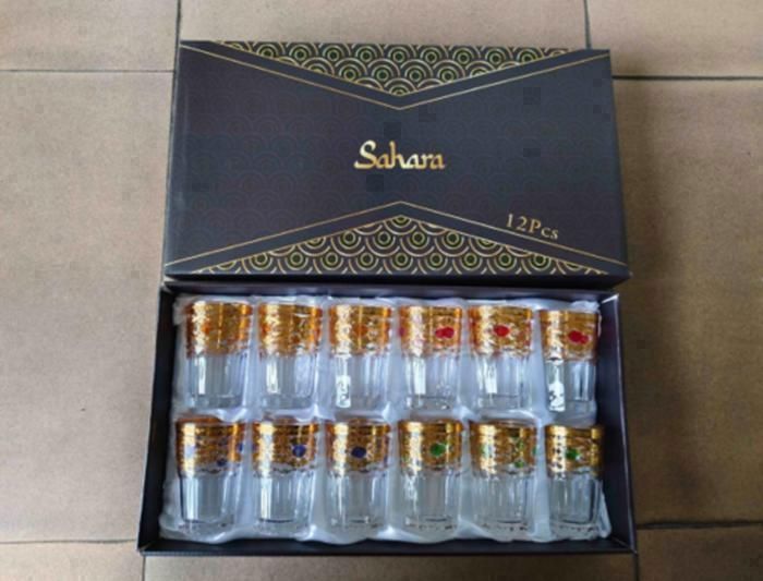 Verres à Thé - SAHARA - SY 2310 - 12 Pièces - Transparent - Doré - Compatible lave-vaisselle