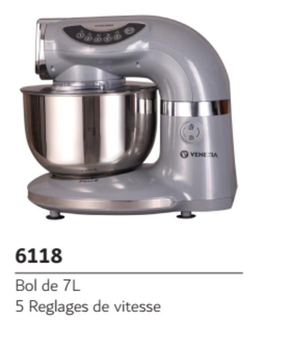 Robot Pétrin Pâtissier - VENEZIA - 7L - 1000W - Multifonctions - Gris - 5 Vitesses