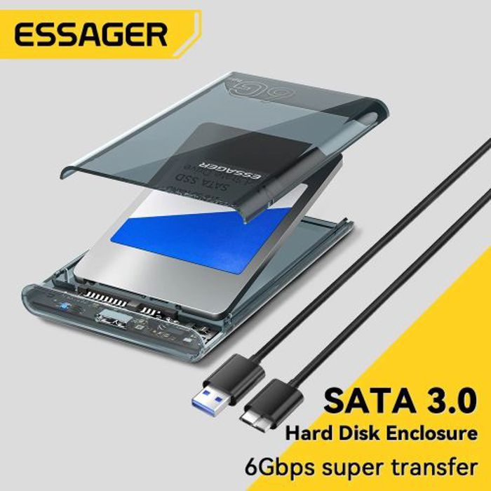 Essager Boîtier de disque dur SATA 2.5 pouces, USB 3.0, boîtiers de stockage pour SSD 2.5 pouces