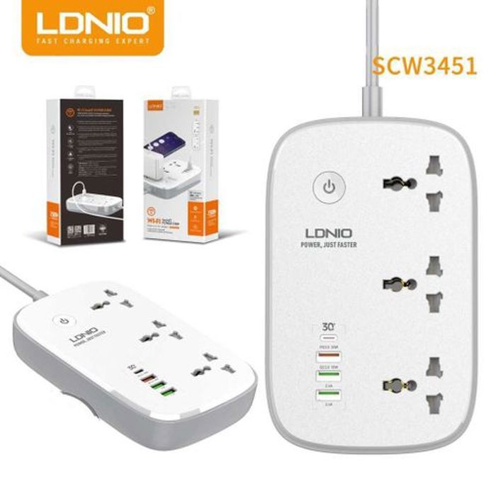 Ldnio Multiprise Wifi Intelligent avec 3 ports AC universels 1 PD plus 1 QC3.0 plus 2 ports USB, 2500W 10A