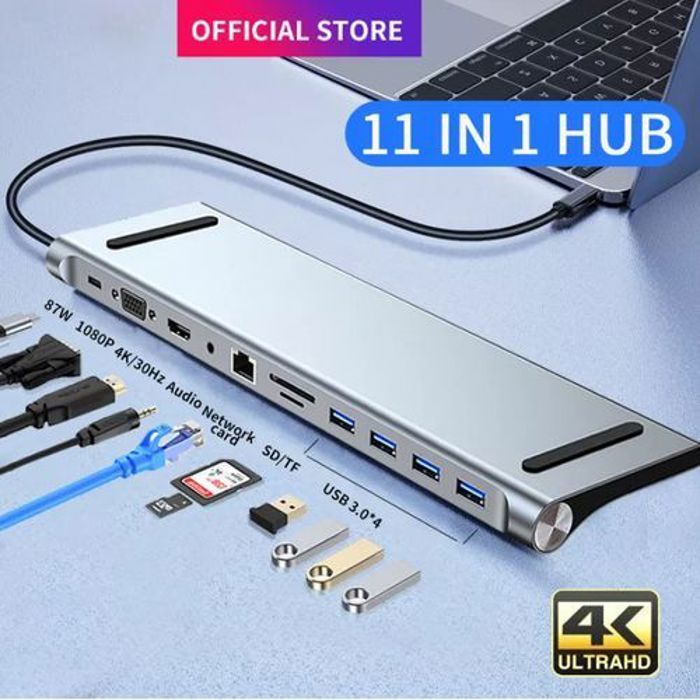 11 en 1 Type C Station d'accueil Adaptateur USB 3.0 Hub Pour Macbook et PC, HDMI VGA RJ45 ..