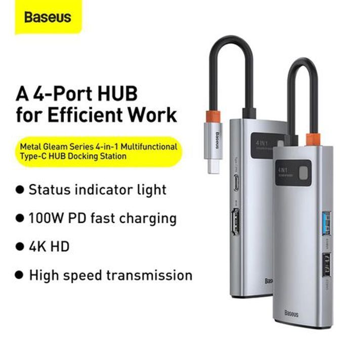 Baseus HUB USB Type-C 4 en 1, vers HDMI, PD 100W,
