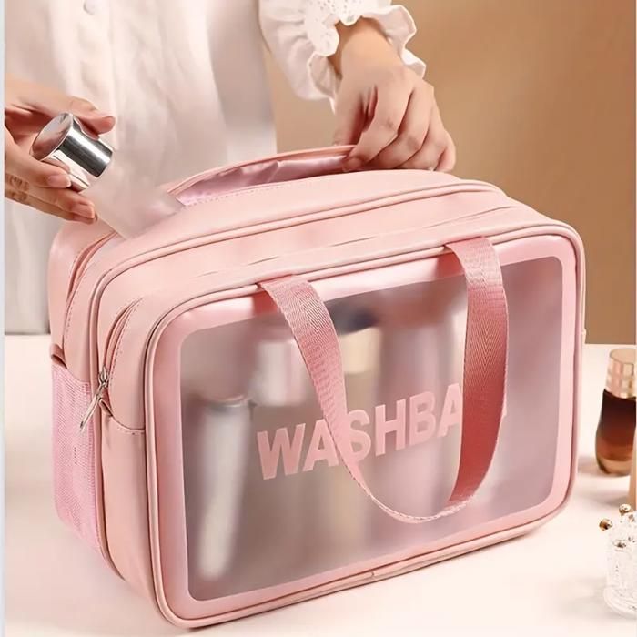 Sac de Maquillage double compartiment Large Capacité Washbag Transparent Étanche