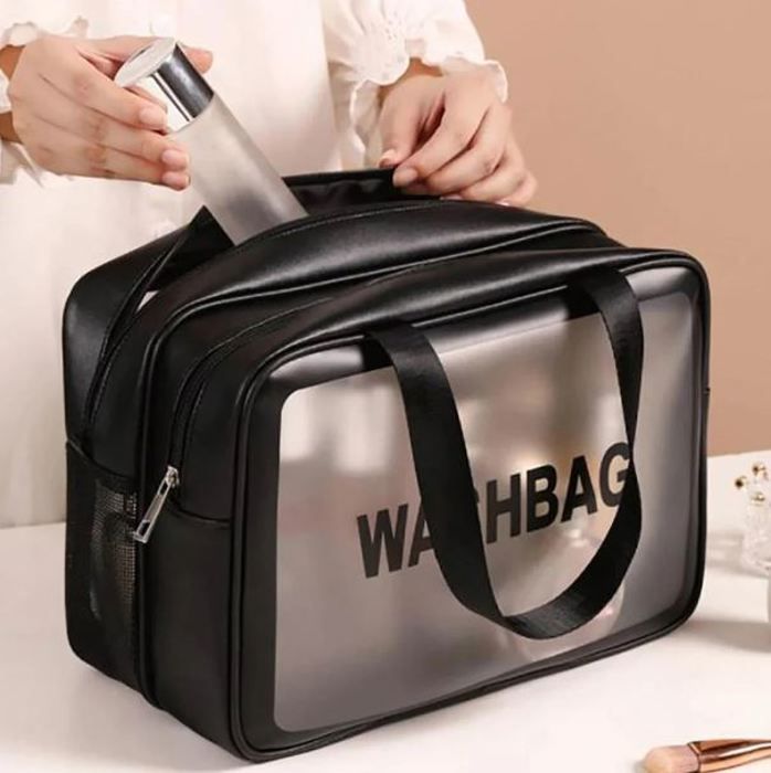Sac de Maquillage double compartiment Large Capacité Washbag Transparent Étanche