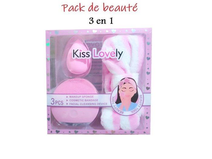 Pack Brosse Nettoyante électrique pour le Visage & Beauty Blender & Bandeau - 3 PCS (Couleurs Aléatoires)