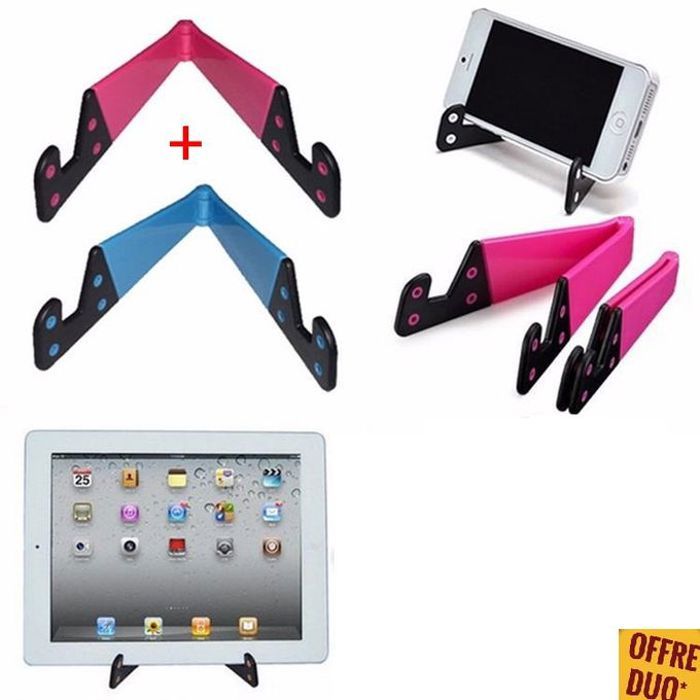 Offre 2 Support pour Telephone-tablette pliant design V robuste couleur selon disponibilite