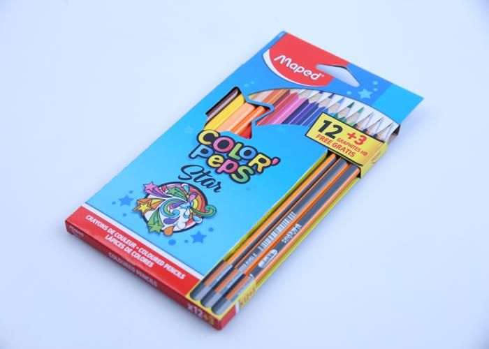 Crayons - Set de 12 Crayons Couleur + 3 Graphite - Vifs - Pour Enfants - Mixte