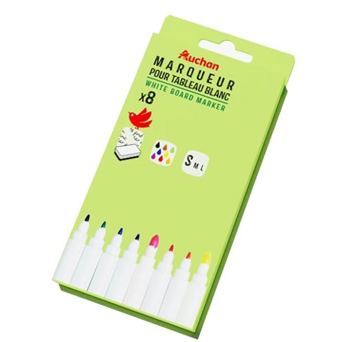 AUCHAN 8 WHITEBOARD MARKERS OGIVE SMALL TIP