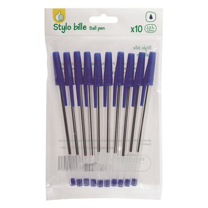 10 STYLOS A BILLES ESSENTIELS BLEU