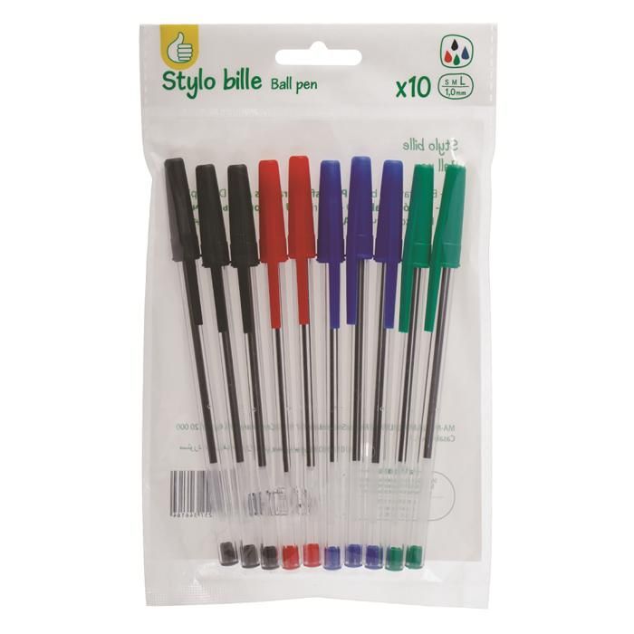 10 STYLOS A BILLES ESSENTIELS ASSRT COULEUR