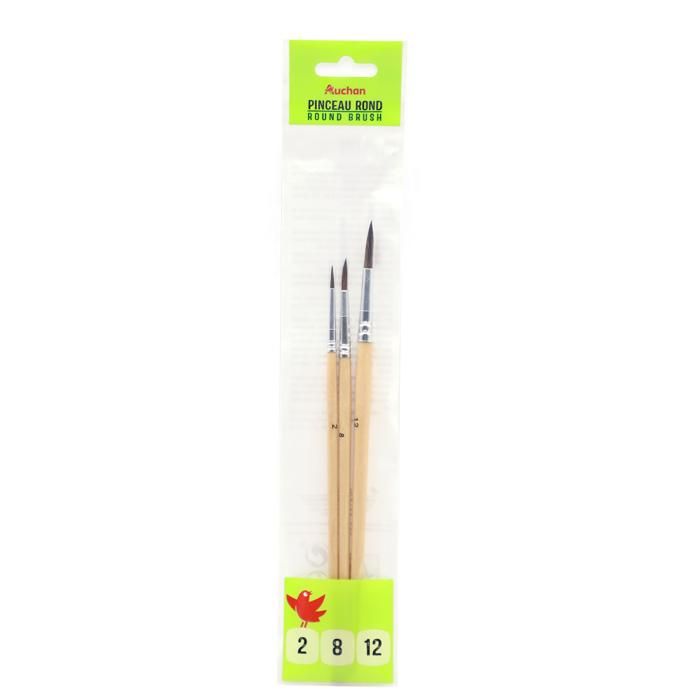 3 PINCEAUX AQUARELLE NO2-8-12 AUCHAN