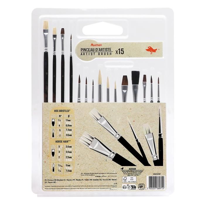 SET DE 15 PCS DE PINCEAUX  AUCHAN