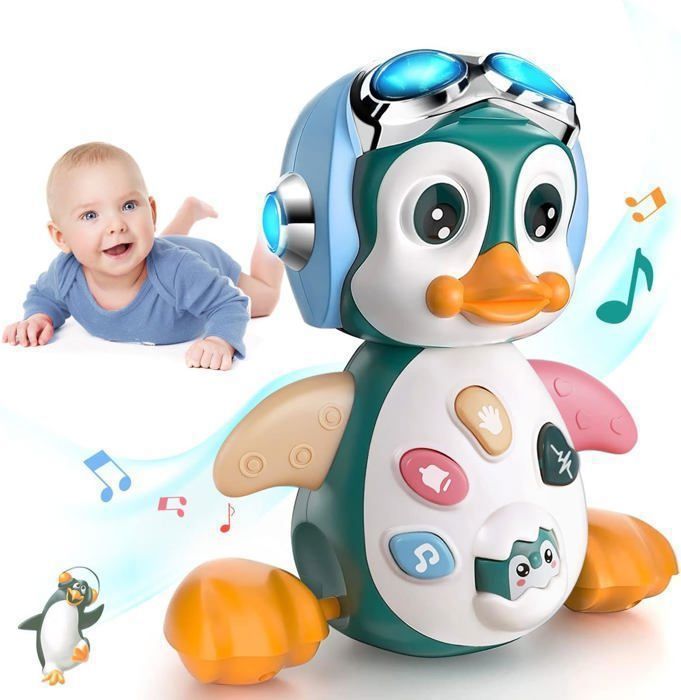 Jouet Musical Enfant 1 an, Rampants avec Musique et lumières,Jouet pour Bébé Pingouin 6-12 Mois, Jouet éducatif d’éveil pour Garçon