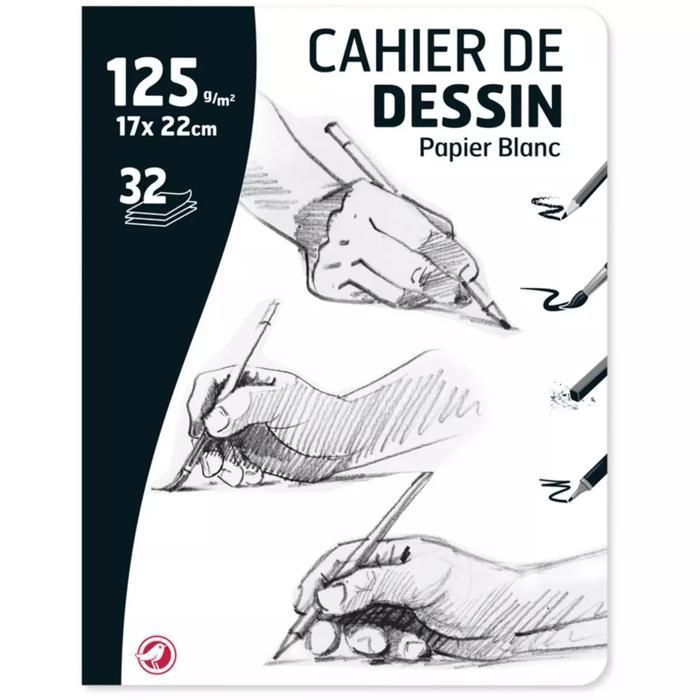 Cahier de dessin - Blanc - 17x22cm - 32 pages - 125g/m2 - Mixte