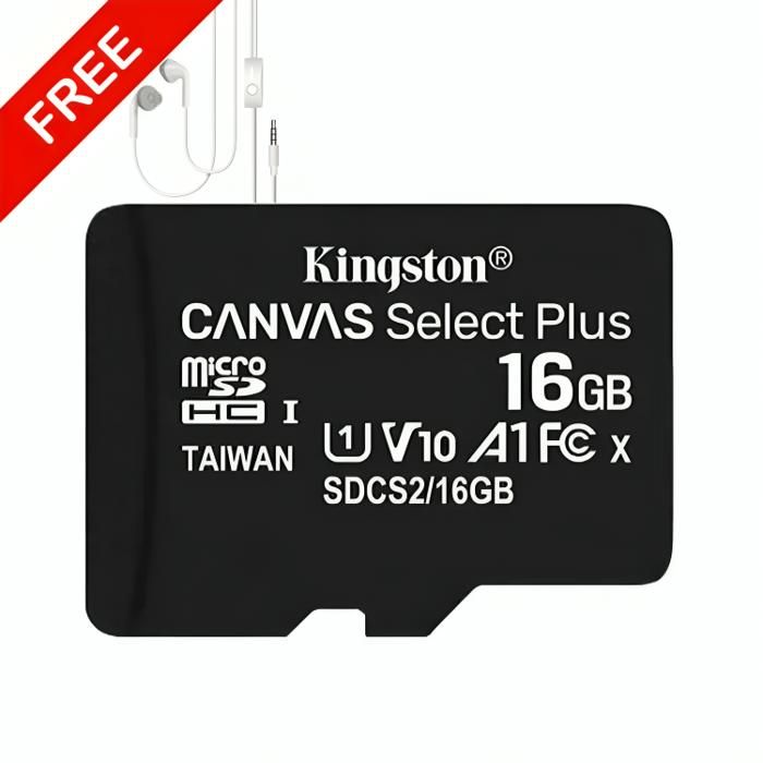 Carte Mémoire - Kingston - 16GB - microSD - 100 Mo/s - Écouteurs Gratuits