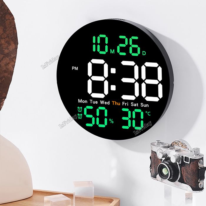 Horloge murale numérique LED, température, humidité, affichage de la date et de la semaine, compte à rebours, déco