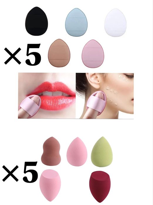 Éponge À Poudre , Lot de 5 Mini Éponges et 5 Mini Houpettes ,Doux et respectueux de la peau de visage.Couleurs Aléatoires.