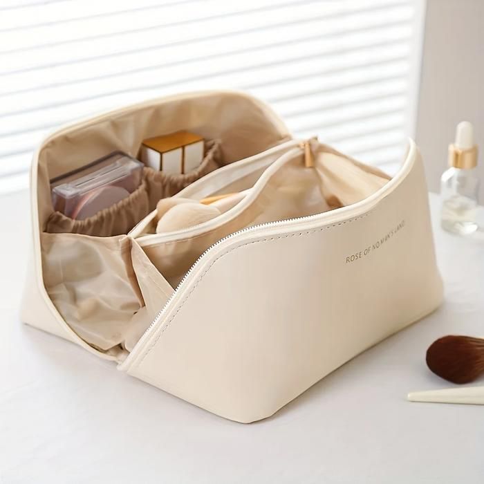 Trousse de maquillage - Luxe - Beige - Polyuréthane - Sac à cosmétiques - Organisateur élégant
