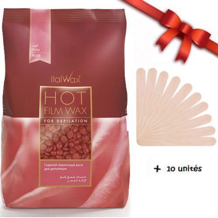 Cire - Italwax - Granulés Naturels - Sac de 1 kg - 10 Spatules - Rose
