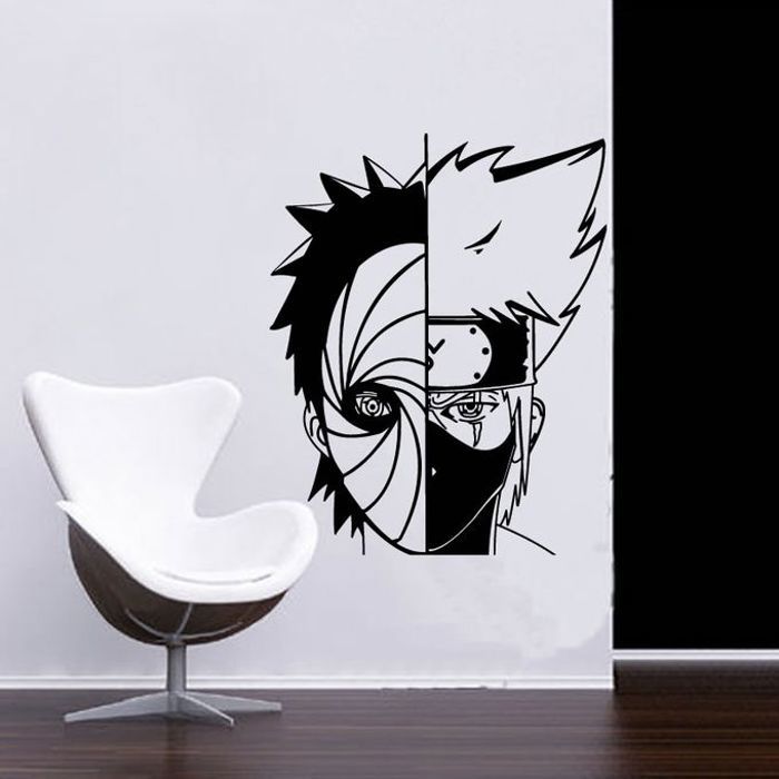 Sticker mural - Naruto - Kakashi & Obito - Noir - 58x70 cm - Auto-adhésif