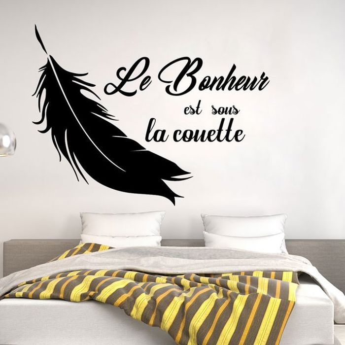 Autocollant Citation le bonheur est sous la couette Stickers Décoration stick