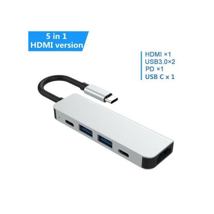 Hub USB C - GENERIC - Adaptateur 5 en 1 - 5 Ports - USB 3.0 et 2.0 - Protection Surtension