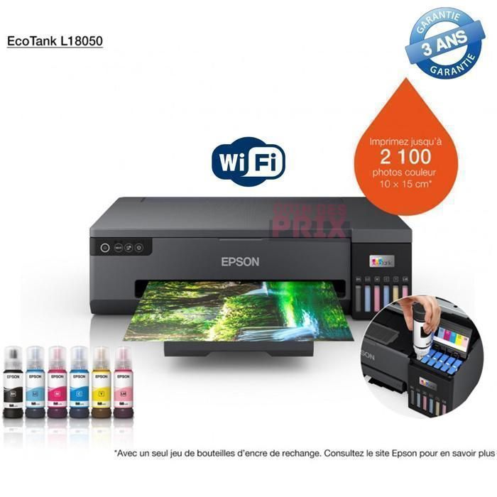 Imprimante Photo A3+ - Epson - EcoTank L18050 - 6 Couleurs - Impression sur PVC - Économie d'énergie