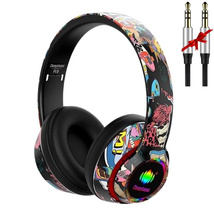 Deepbass Casque R9 Sans Fil RVB, Hi-Fi Bluetooth +Cable AUX Gratuit