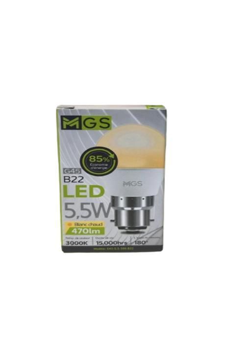 AMPOULE LED G45 5,5W B22 JAUNE MGS