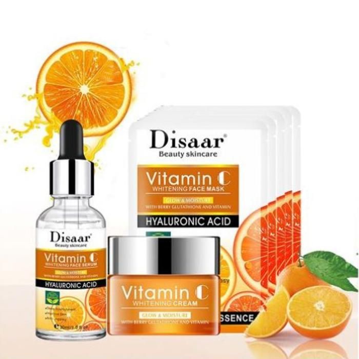 Kit soins du visage à la vitamine C, sérum Anti-rides et Anti-âge, crème visage, 5 feuilles masques