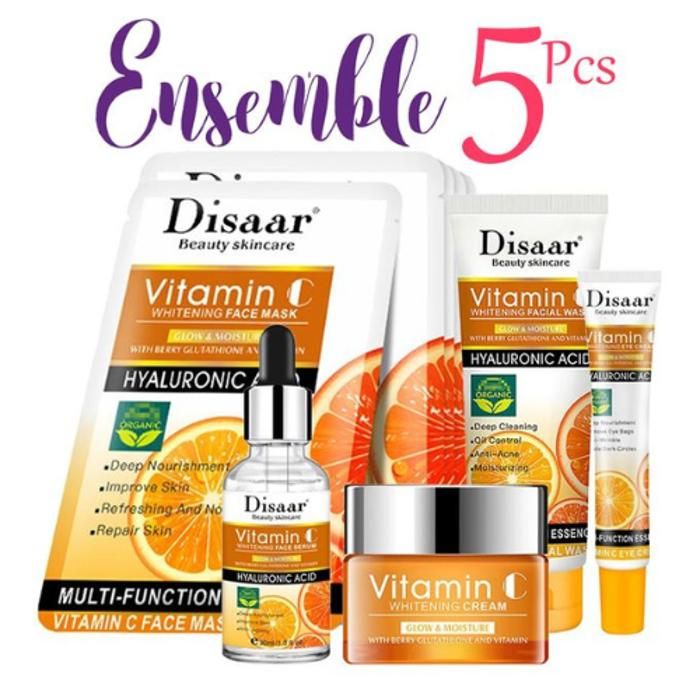 5 Pcs Ensemble Crème blanchissante à la vitamine C, Soins De La Peau Du Visage