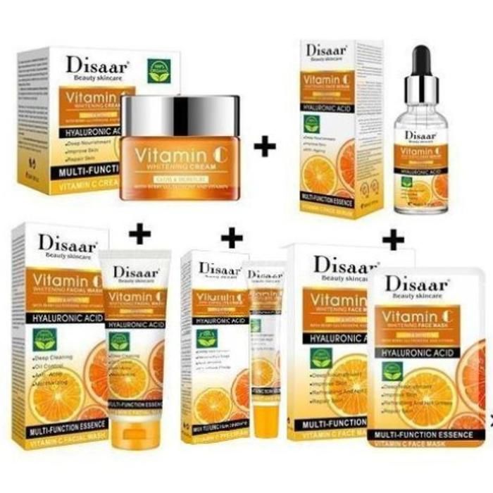 Pack soin visage à la vitamine C - 5 unités - anti-age haute concentration d'acide hyaluronique 30ml