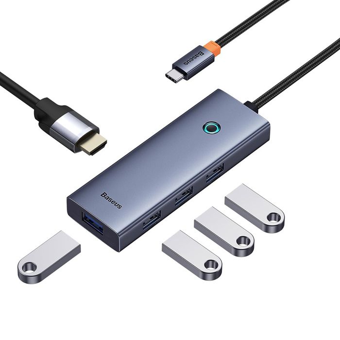 Hub Type-C vers HDMI - Baseus - UltraJoy - 4 x USB - 4K à 30 Hz - Gris sidéral